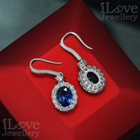 Sapphire-Blue Halo Drop Earrings ILE010