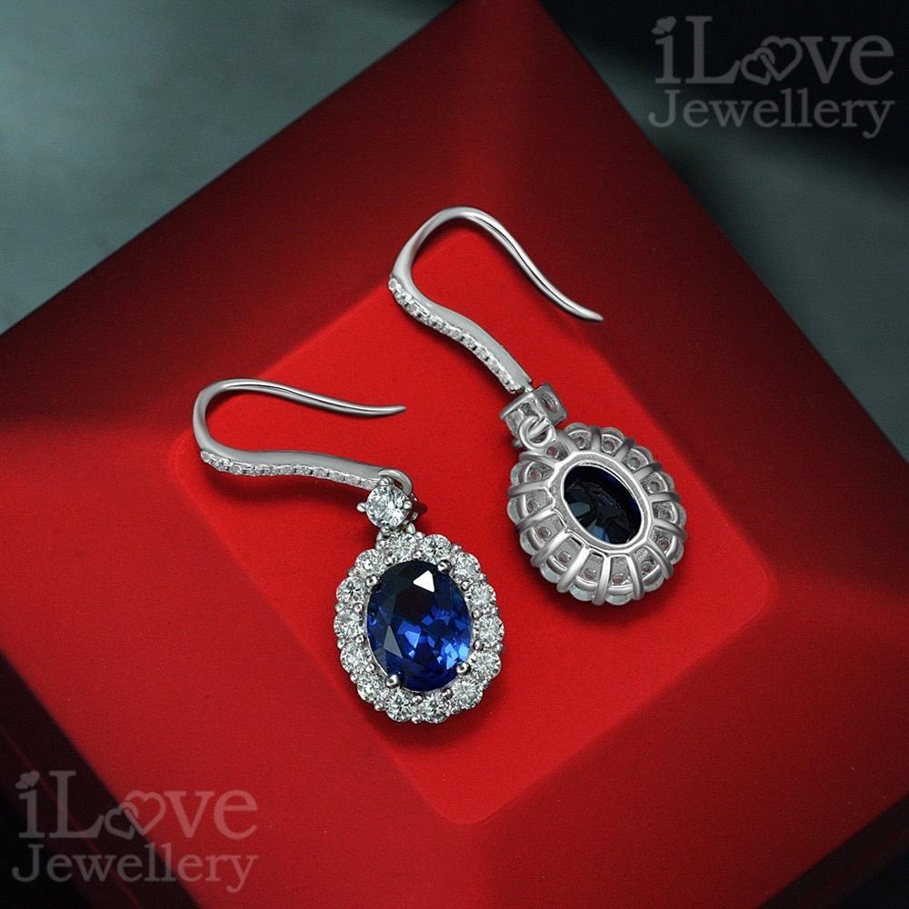Sapphire-Blue Halo Drop Earrings ILE010