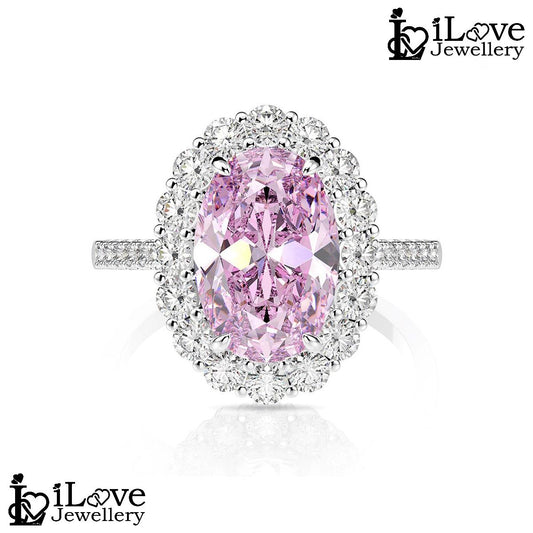 Blushing Oval Halo Ring ILR021 Pink