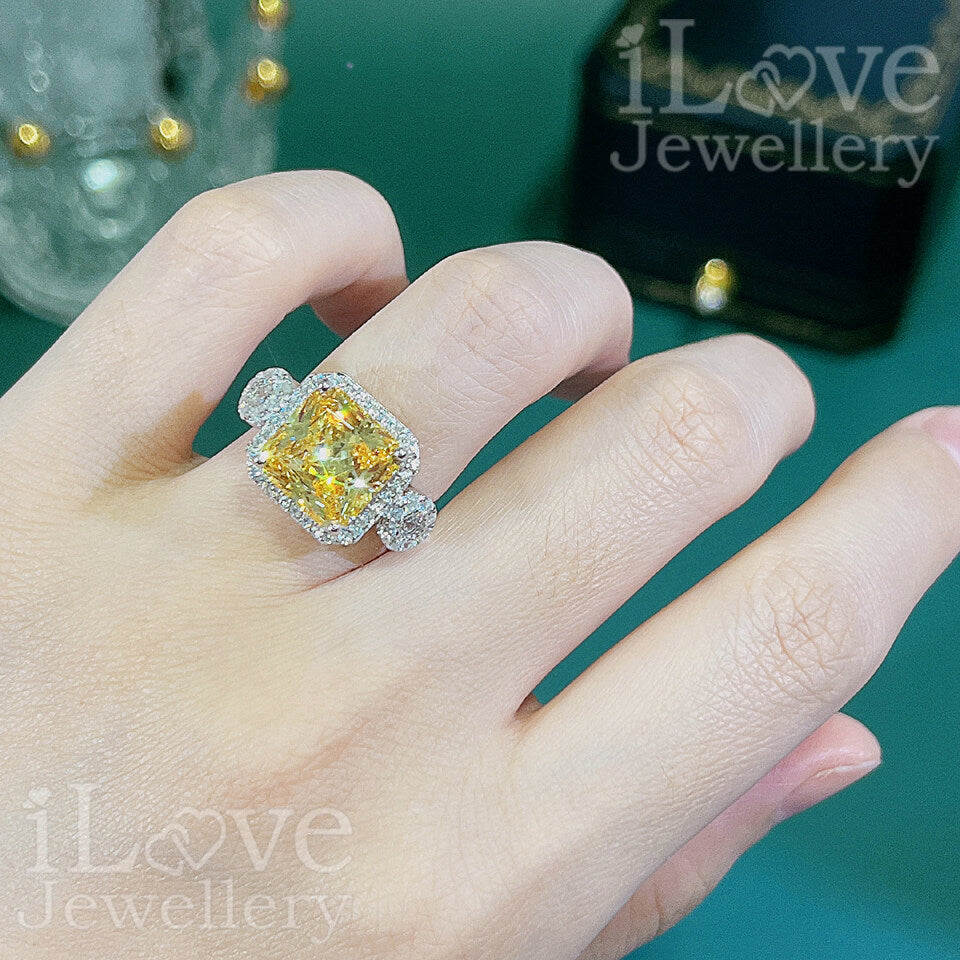 S925 5ct Yellow Radiant Cut Cubic Zirconia Ring ILR040