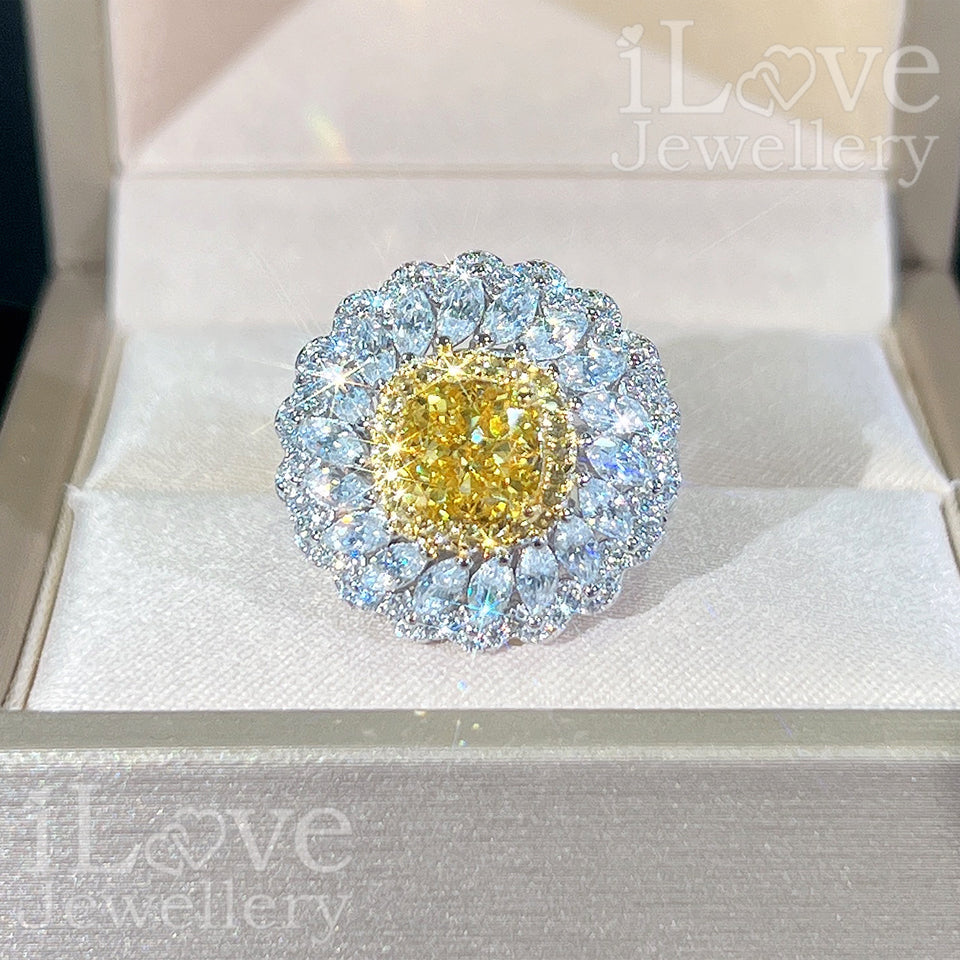 S925 1.5ct Yellow Cushion Cut Cubic Zirconia Ring ILR049