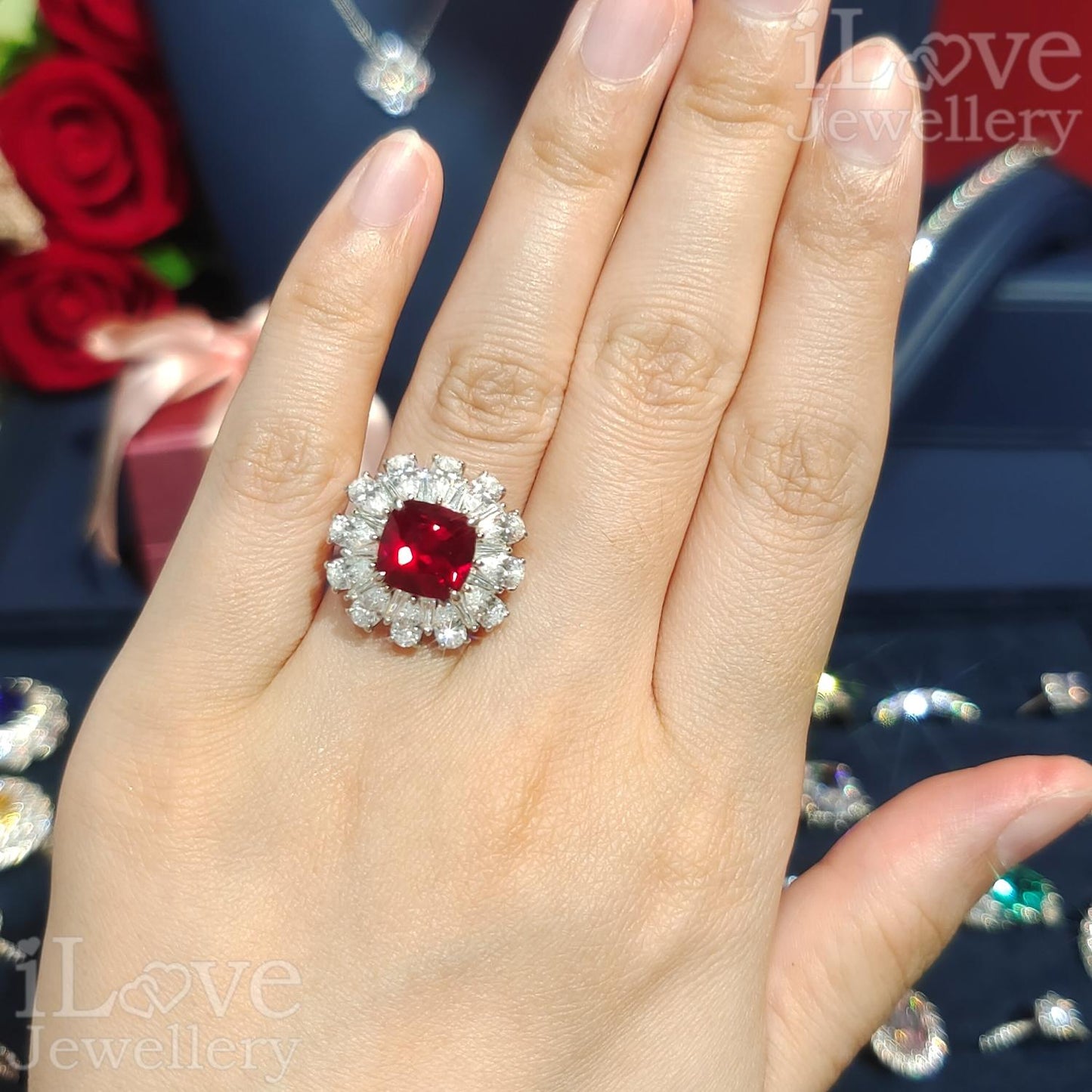 Ruby Red Halo Ring ILR044