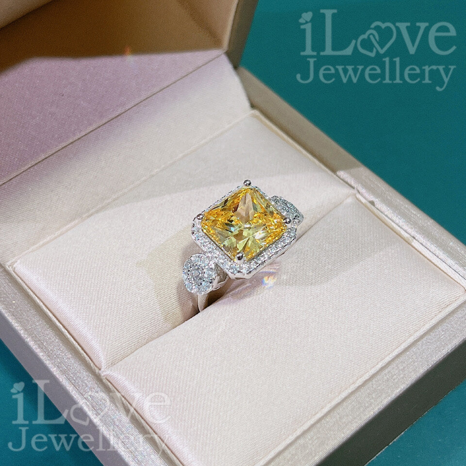 S925 5ct Yellow Radiant Cut Cubic Zirconia Ring ILR040