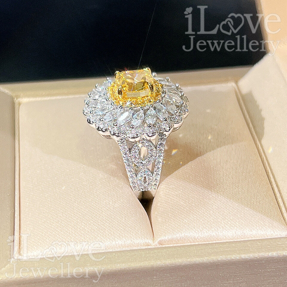 S925 1.5ct Yellow Cushion Cut Cubic Zirconia Ring ILR049