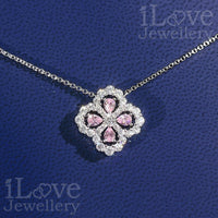 S925 Pink Four-Leaf Clover Pendant Cubic Zirconia Necklace ILN005