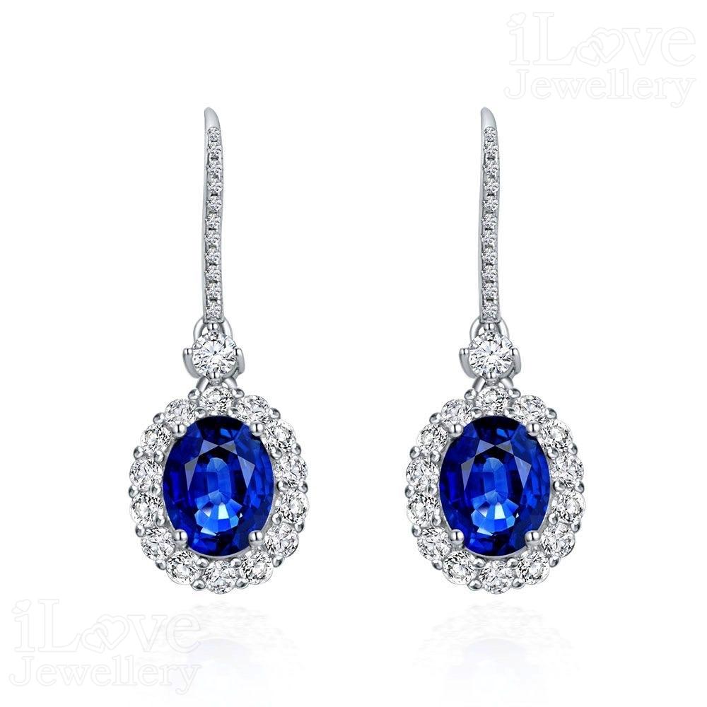 Sapphire-Blue Halo Drop Earrings ILE010