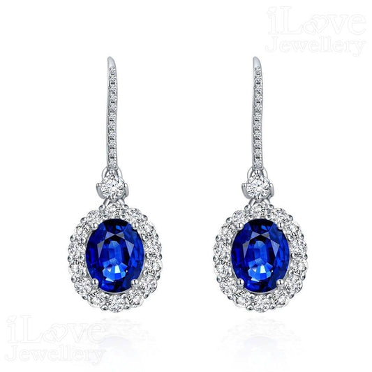 Sapphire-Blue Halo Drop Earrings ILE010