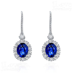 Sapphire-Blue Halo Drop Earrings ILE010