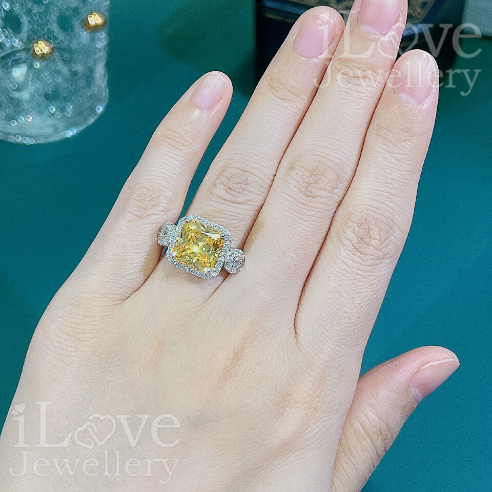 S925 5ct Yellow Radiant Cut Cubic Zirconia Ring ILR040