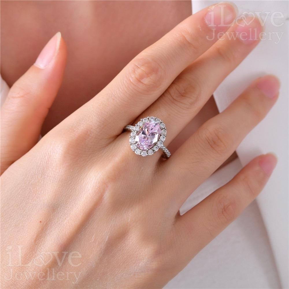 Blushing Oval Halo Ring ILR021 Pink