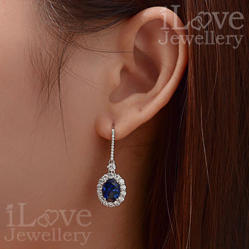 Sapphire-Blue Halo Drop Earrings ILE010