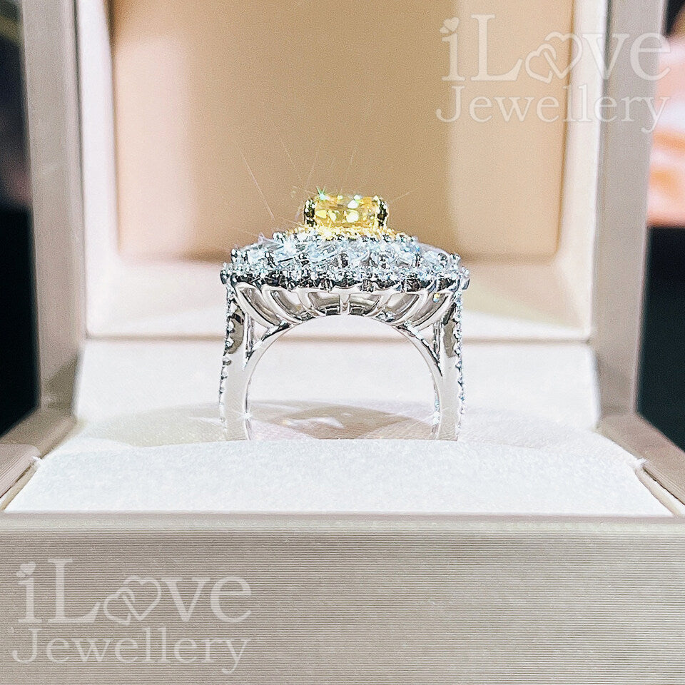 S925 1.5ct Yellow Cushion Cut Cubic Zirconia Ring ILR049