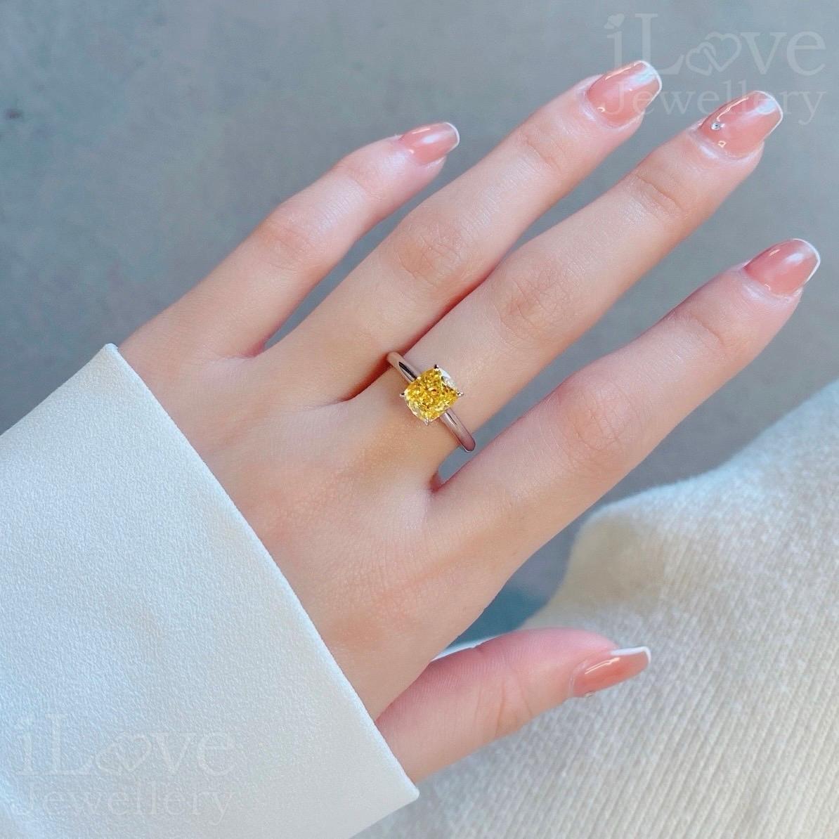 Yellow Cushion Cut CZ Solitaire Ring ILR064