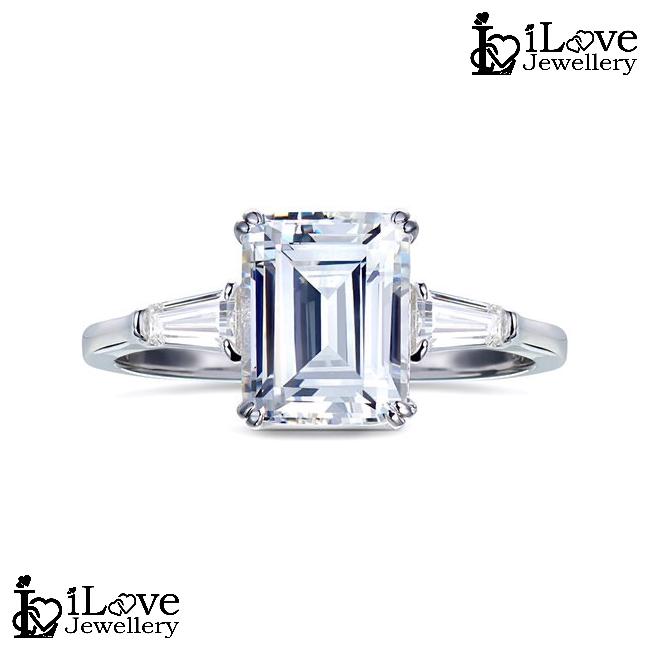 Emerald Cut Ring with Side Stones ILR061