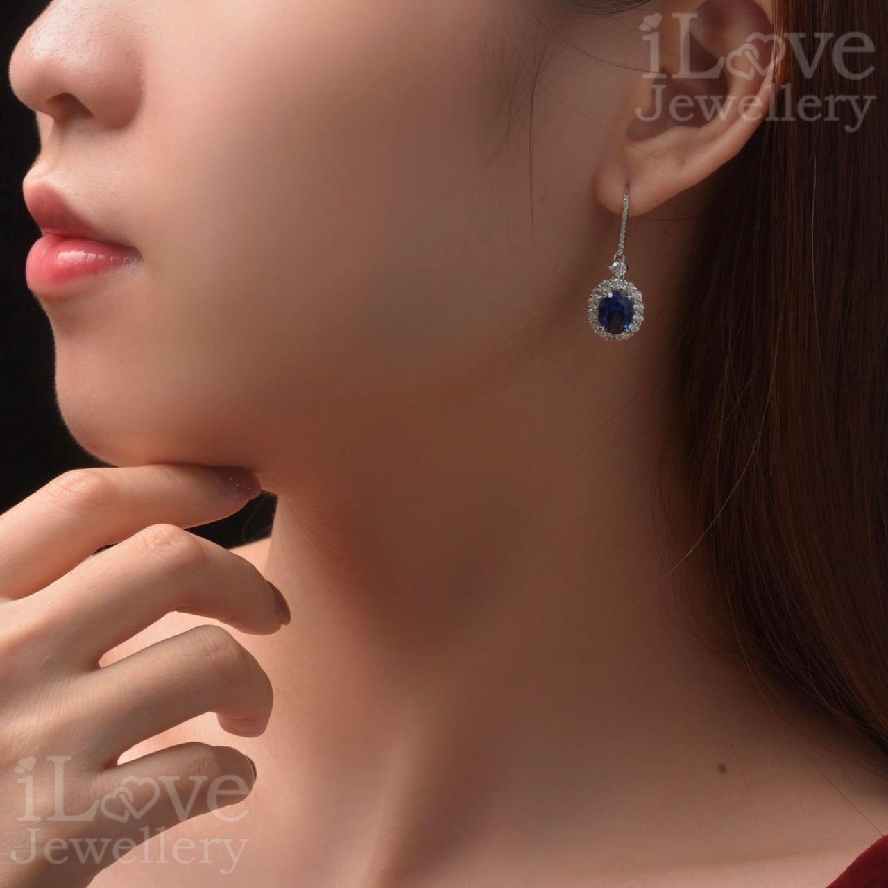 Sapphire-Blue Halo Drop Earrings ILE010