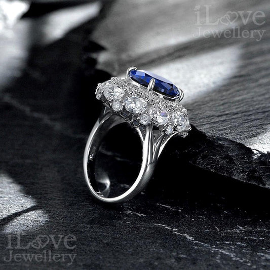 Royal Sapphire Halo Ring ILR051 Blue