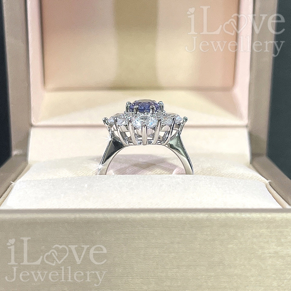S925 1.5ct Tanzanite Blue Color Oval Cubic Zirconia Ring ILR001
