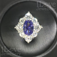 S925 1.5ct Tanzanite Blue Color Oval Cubic Zirconia Ring ILR001