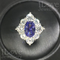 S925 1.5ct Tanzanite Blue Color Oval Cubic Zirconia Ring ILR001