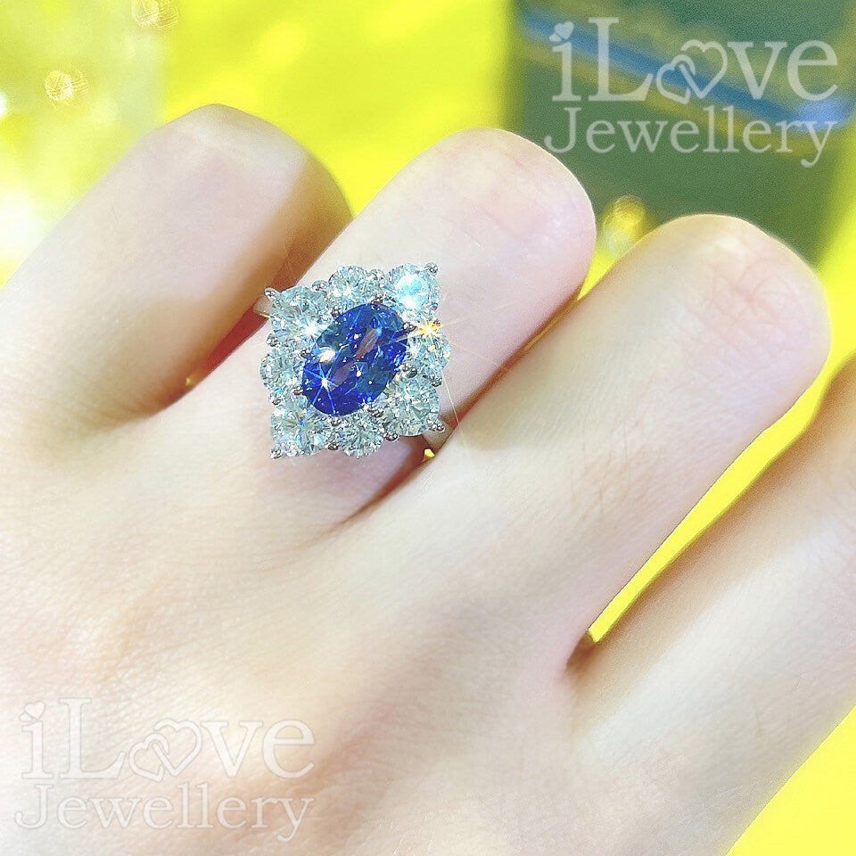 S925 1.5ct Tanzanite Blue Color Oval Cubic Zirconia Ring ILR001