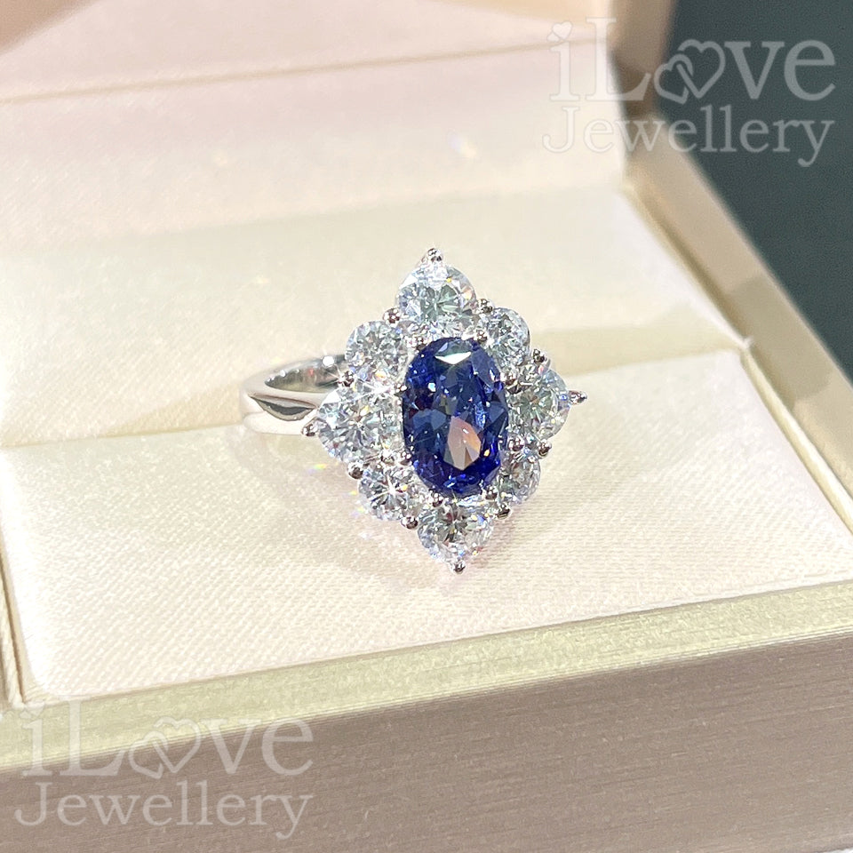 S925 1.5ct Tanzanite Blue Color Oval Cubic Zirconia Ring ILR001