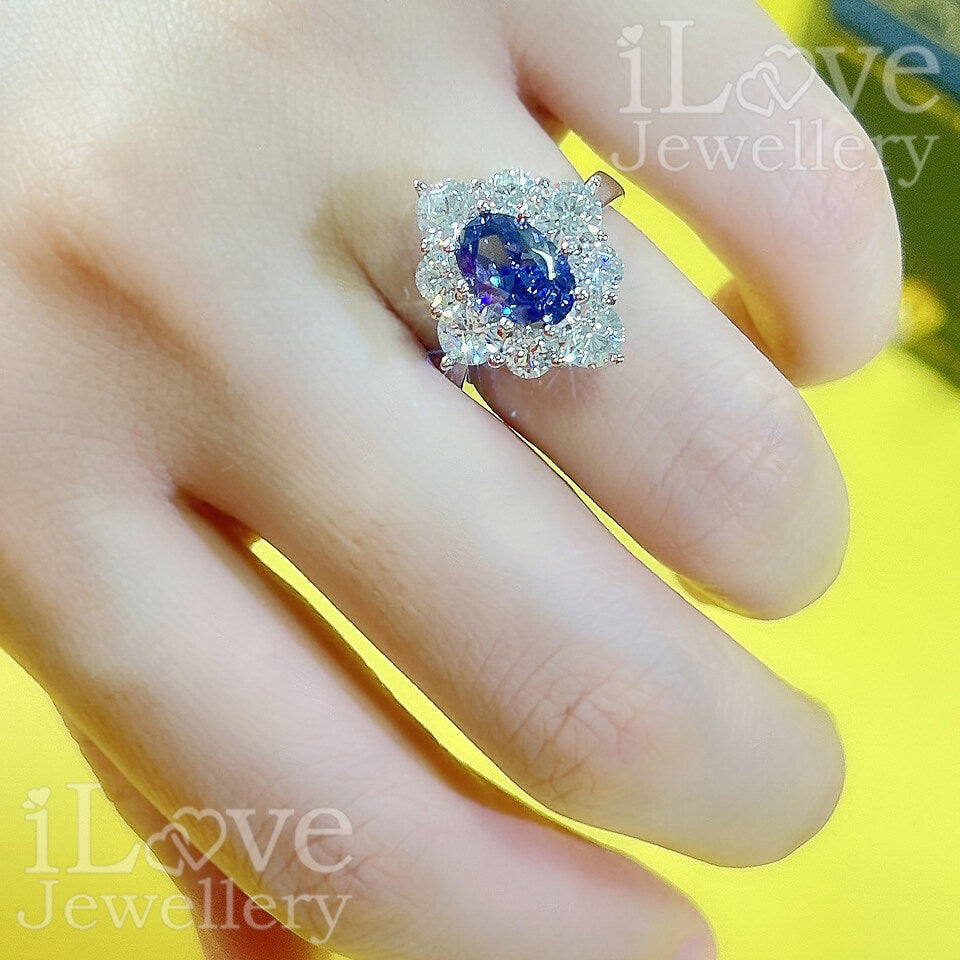 S925 1.5ct Tanzanite Blue Color Oval Cubic Zirconia Ring ILR001