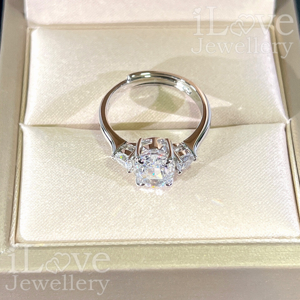 S925 1.5ct Three Stone Oval Cubic Zirconia Adjustable Ring ILR055