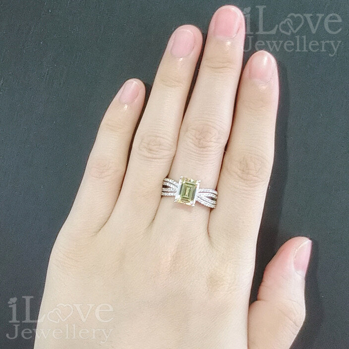 S925 Silver 2.3ct Light Yellow Emerald Cut Zirconia Ring ILR008