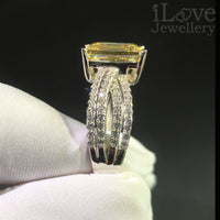 S925 Silver 2.3ct Light Yellow Emerald Cut Zirconia Ring ILR008