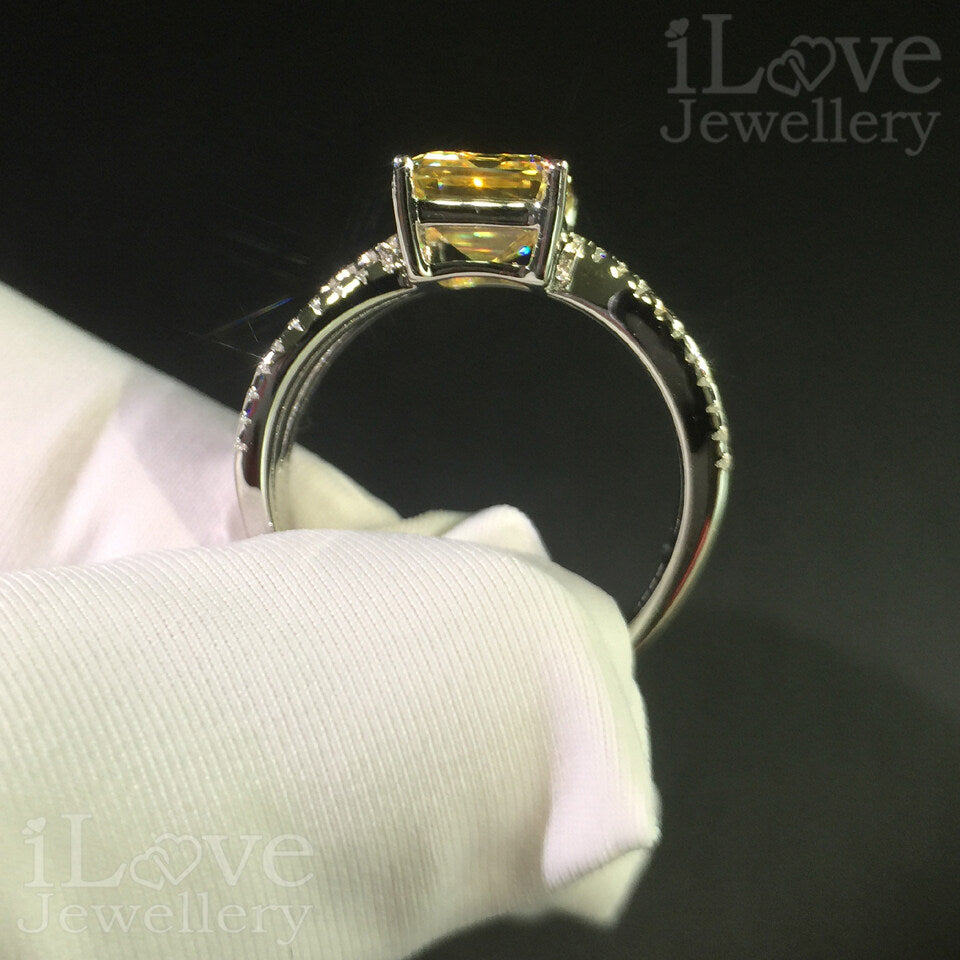 S925 Silver 2.3ct Light Yellow Emerald Cut Zirconia Ring ILR008