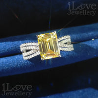 S925 Silver 2.3ct Light Yellow Emerald Cut Zirconia Ring ILR008
