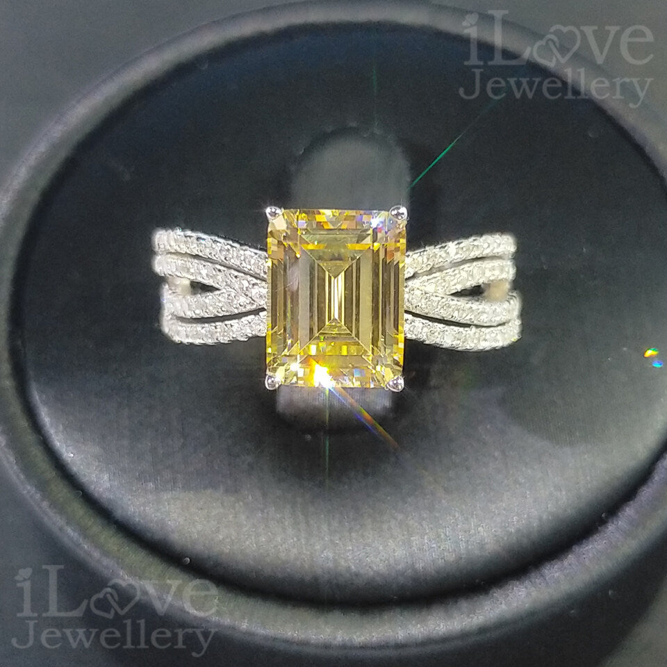 S925 Silver 2.3ct Light Yellow Emerald Cut Zirconia Ring ILR008