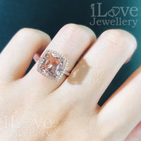 S925 5ct Cushion Cut Morganite Zircon Ring ILR028