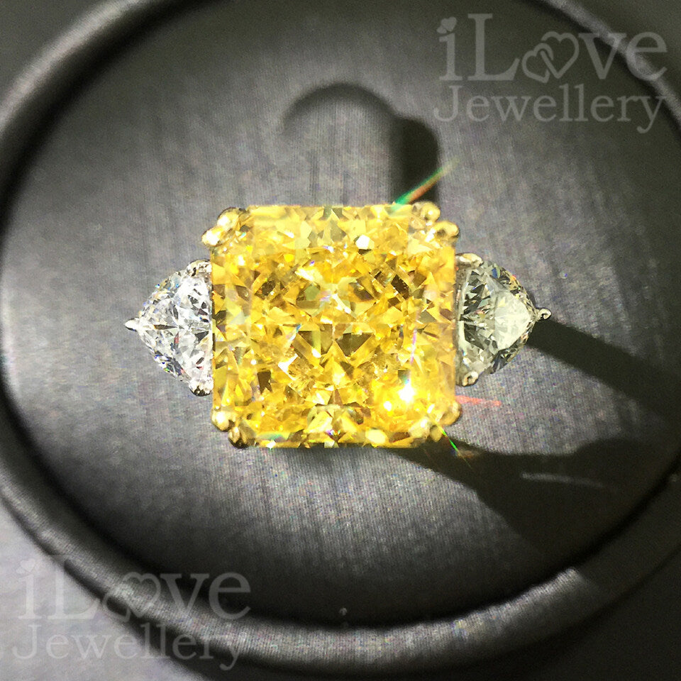 S925 Silver 5.0ct Yellow Square Cubic Zirconia Ring ILR009