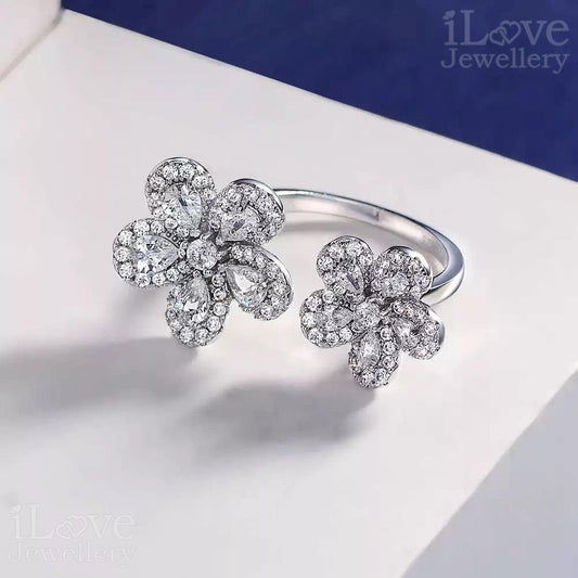 Blooming Duo Adjustable Flower Ring ILR048