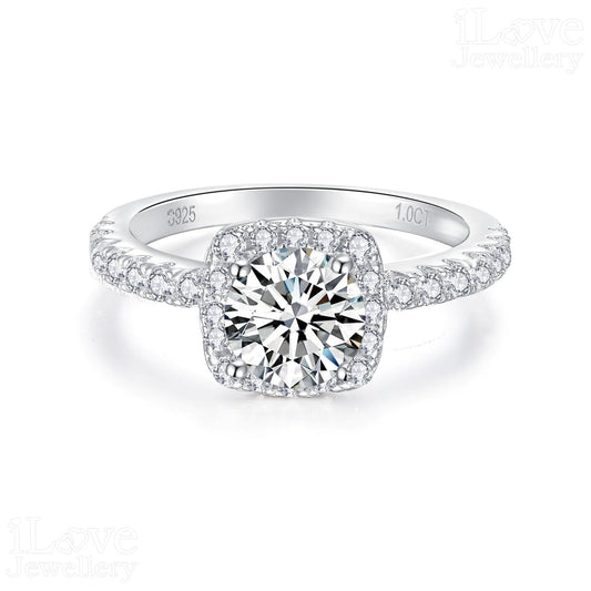 Cushion-Cut Halo Moissanite Ring ILR207