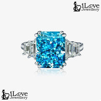 Ocean Blue Statement Ring with Baguette Accents ILR023