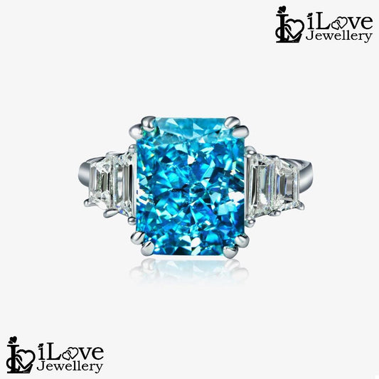 Ocean Blue Statement Ring with Baguette Accents ILR023