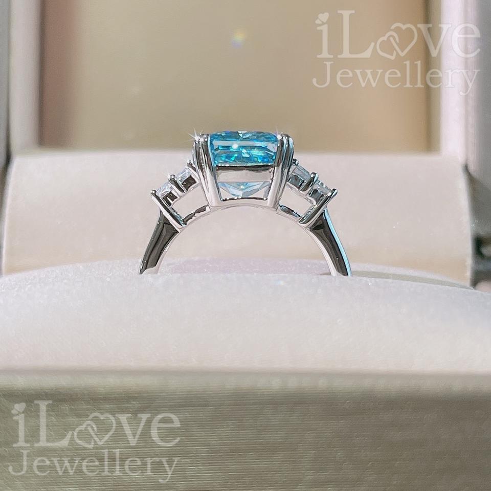 Ocean Blue Statement Ring with Baguette Accents ILR023