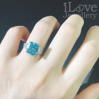 Ocean Blue Statement Ring with Baguette Accents ILR023