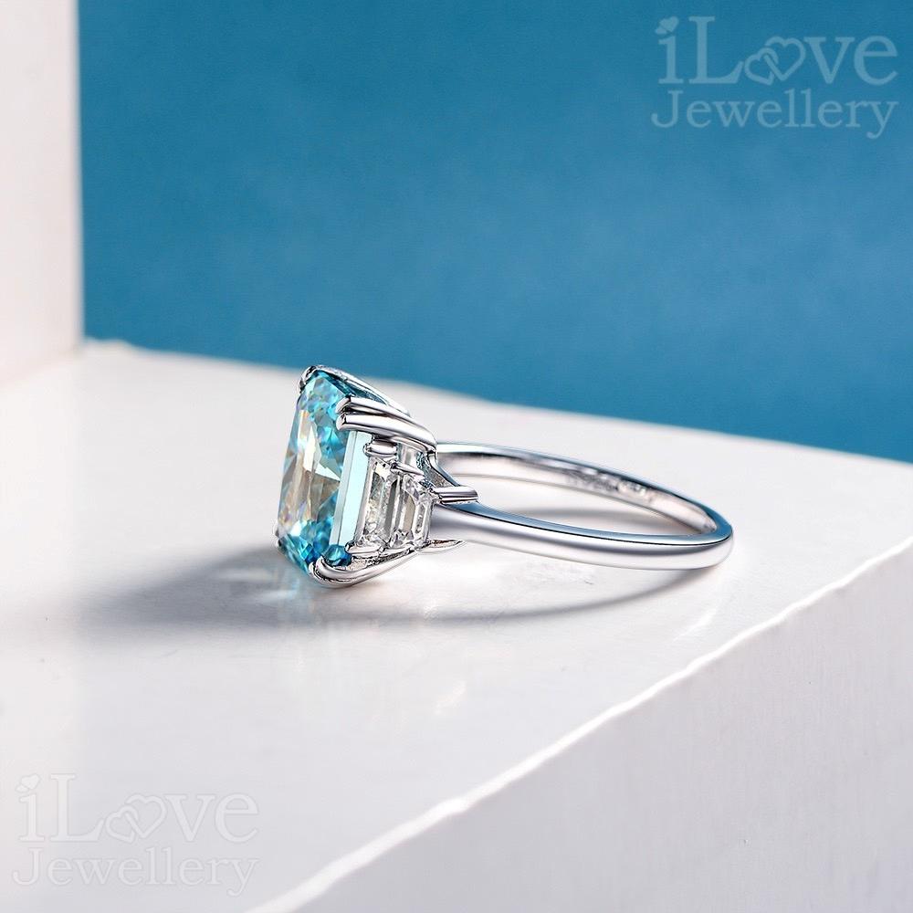 Ocean Blue Statement Ring with Baguette Accents ILR023