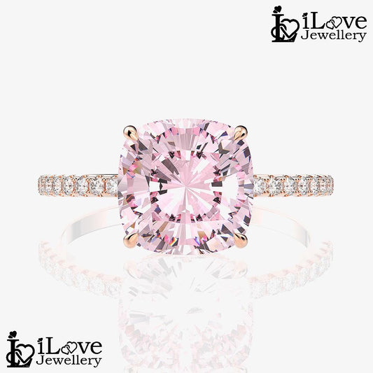 Pink Cushion CZ Solitaire Ring ILR003