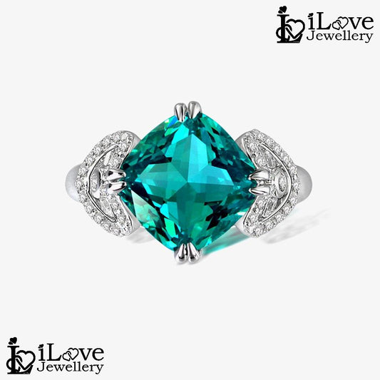 Radiant Cushion Cut Green Cocktail Ring ILR032