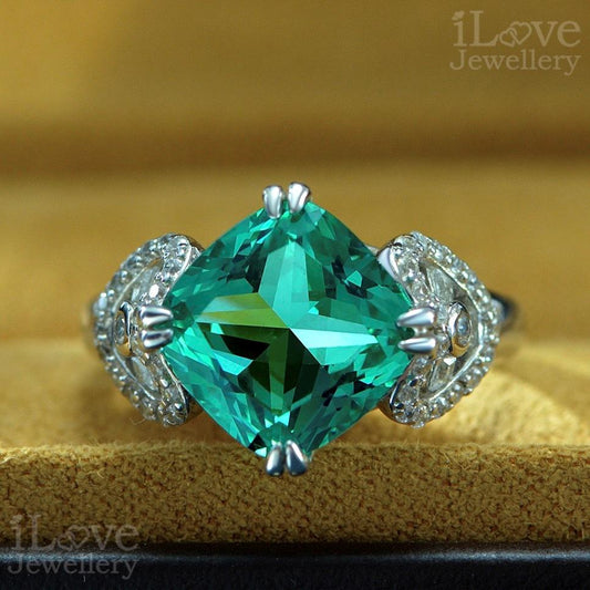 Radiant Cushion Cut Green Cocktail Ring ILR032