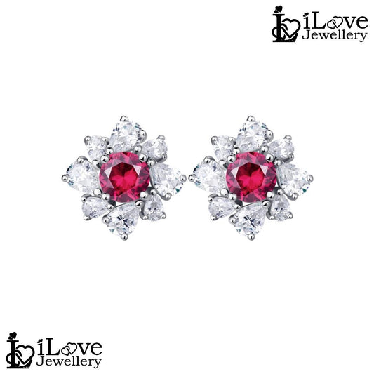 Ruby Blossom Cluster Earrings ILE022