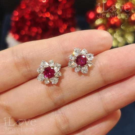 Ruby Blossom Cluster Earrings ILE022