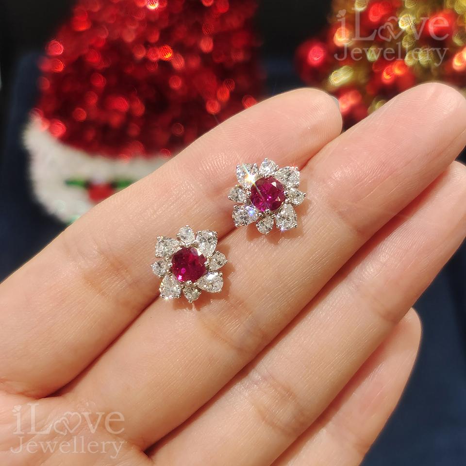 Ruby Blossom Cluster Earrings ILE022