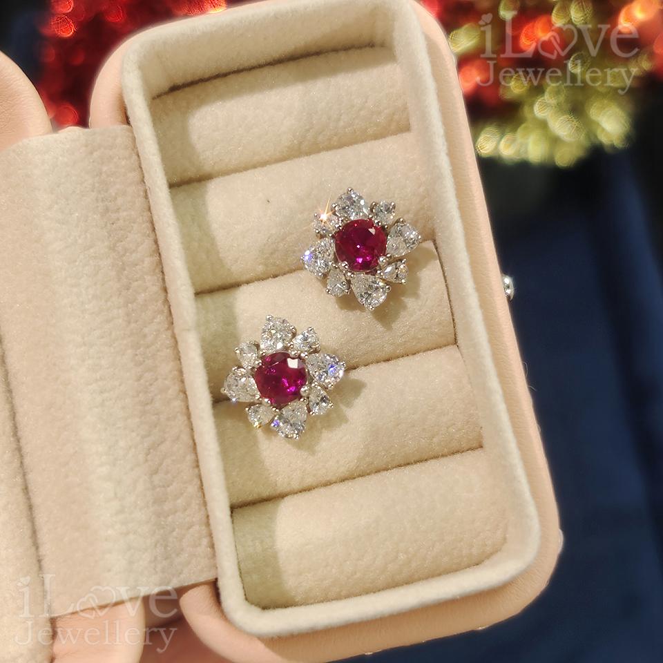 Ruby Blossom Cluster Earrings ILE022