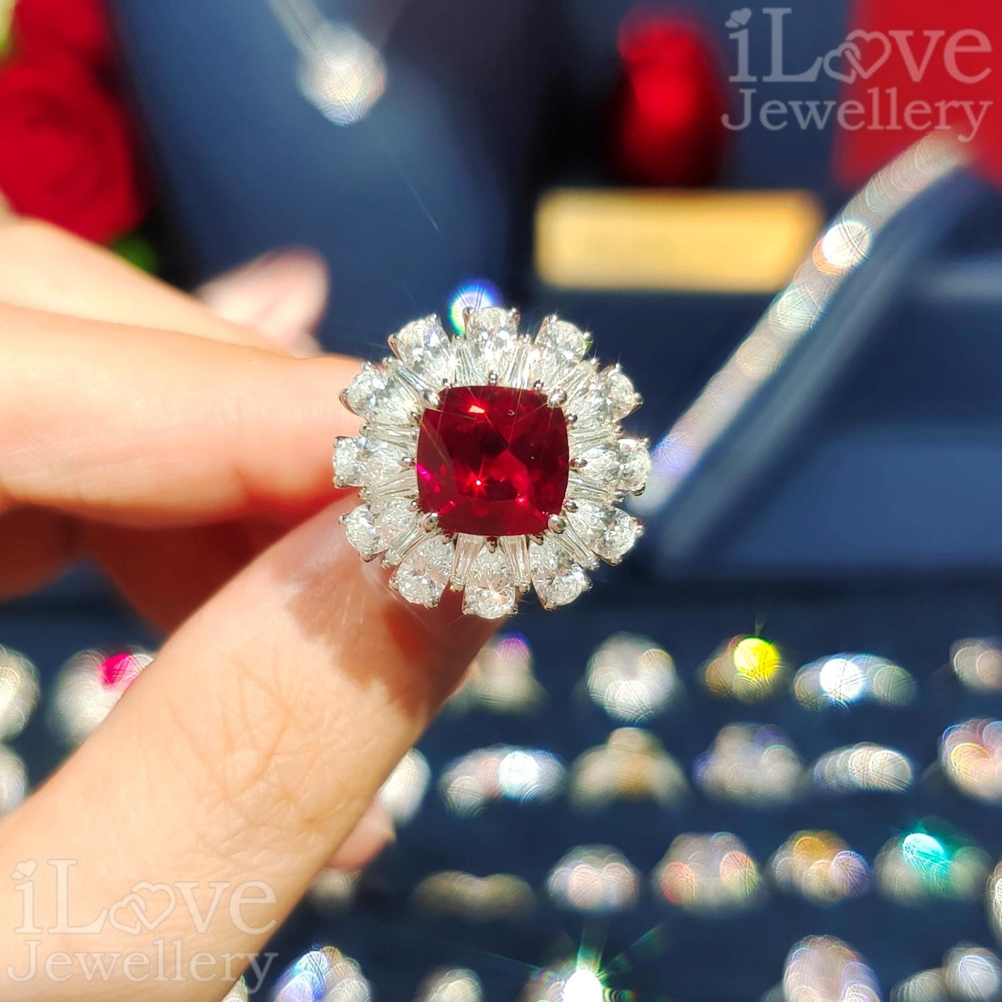 Ruby Red Halo Ring ILR044