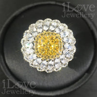 S925 1.5ct Yellow Cushion Cut Cubic Zirconia Ring ILR049